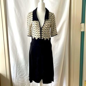 Knitted and Knotted Adorable Black White Dress - Size M